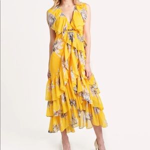 MISA LOS ANGELES yellow floral wrap dress